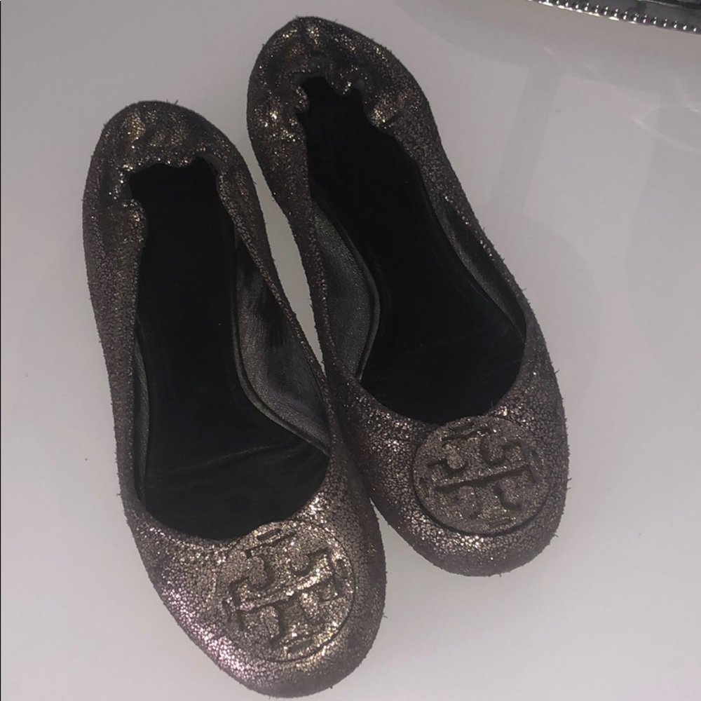 Size 7 pair of sparkly silver Tory Burch flats
